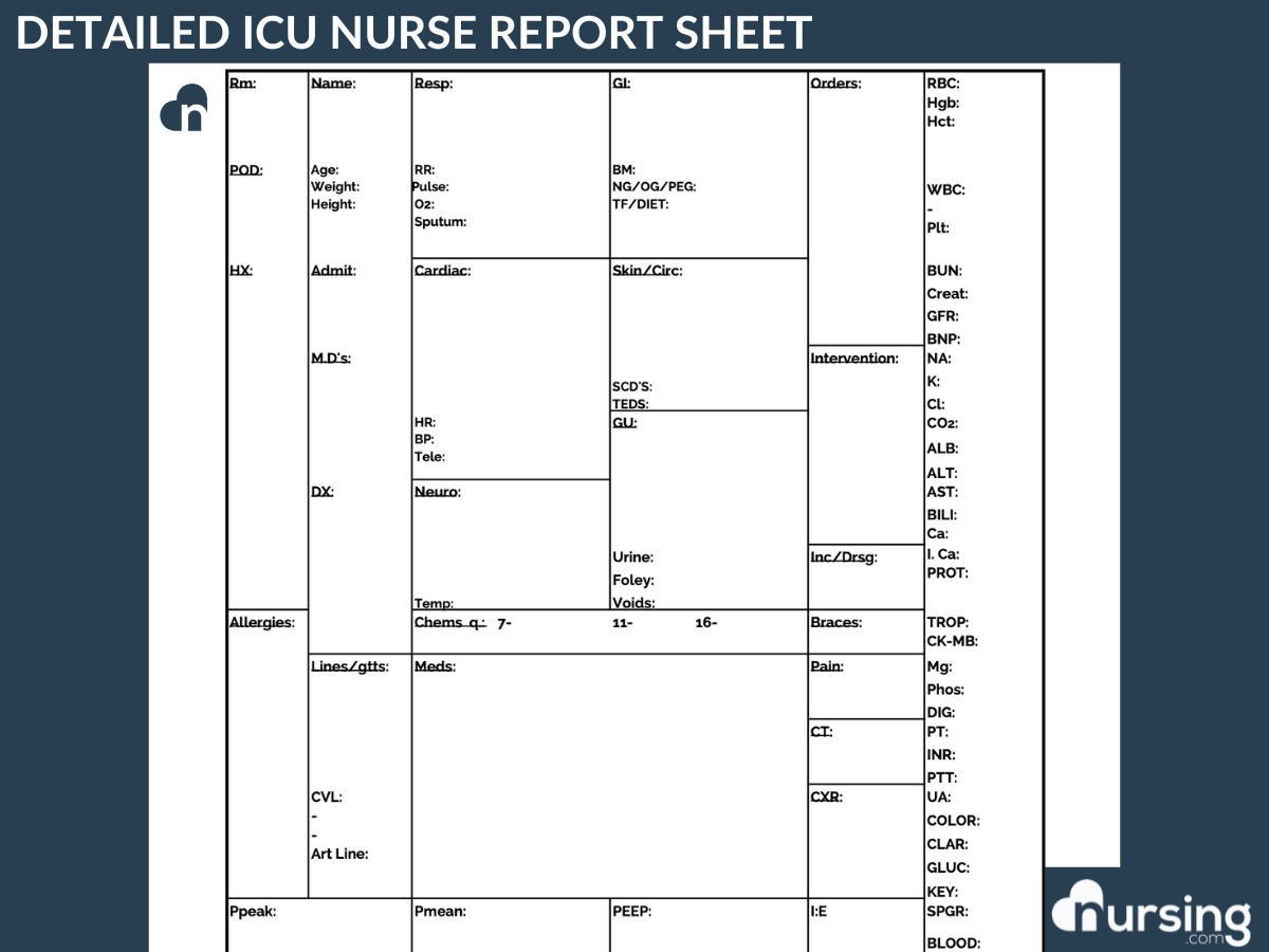 nursing report sheet icu